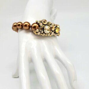 Heidi Daus Gold Pearl and Diamond Swarovski Crystal Asymmetrical BRACELET ONLY